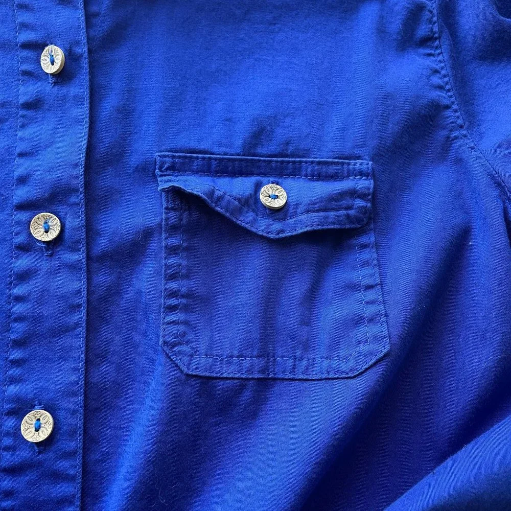 4/$25 Drawstrings of Malibu Long Sleeve Blue Cotton Shirt Travel Wear‎ Women S
